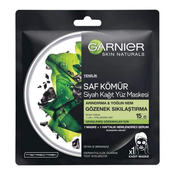 Garnier Saf Kömür Siyah Kağıt Yüz Maskesi Yosunlu Gözenek Sıkılaştırıcı
