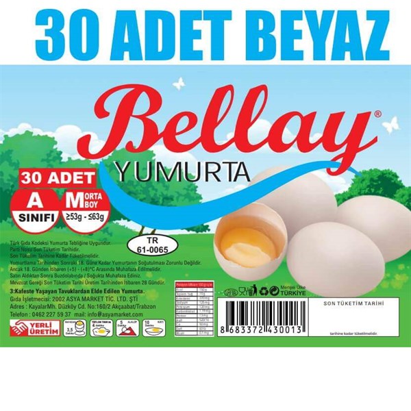 BELLAY YUMURTA 30 LU M BEYAZ