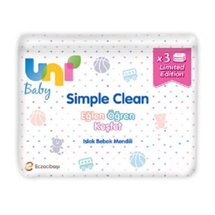 Uni Baby Simple Clean 3 Paket x 52 Adet Islak Bebek Mendili Eğlen Öğren Keşfet